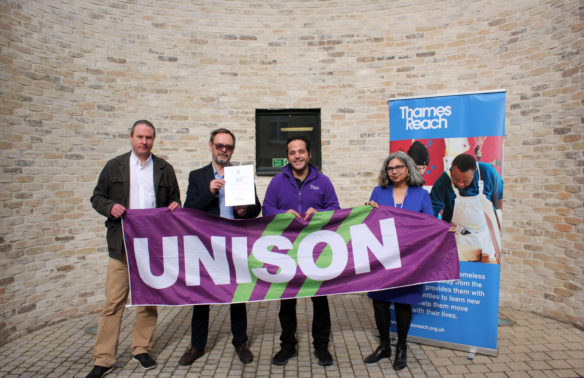 Thames Reach sign UNISON End Violence at Work Charter